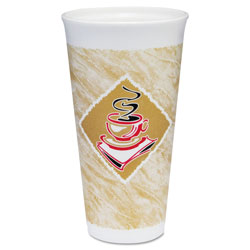 Dart Foam Hot/Cold Cups, 20 oz., Café G Design, White/Brown with Red Accents (DCC20X16G)