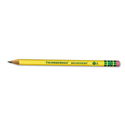 Dixon Ticonderoga Ticonderoga Beginners Woodcase Pencil with Eraser and Microban Protection, HB (#2), Black Lead, Yellow Barrel, Dozen