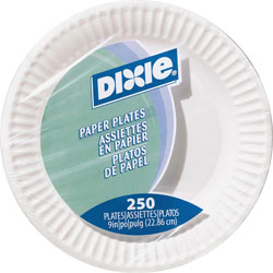 Dixie 9 in Uncoated Paper Plates by GP Pro (Georgia-Pacific), White, 250 Per Pack, 9 in Diameter Plate, Paper Plate, Disposable, White