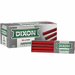 Dixon Industrial Carpenter Pencils, Graphite Lead, Red, Black Barrel, 12/Box