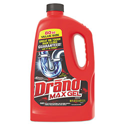 Drano Max Gel Clog Remover, Bleach Scent, 80 oz Bottle, 6/Carton