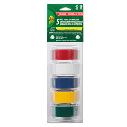 Duck® Electrical Tape, 1 in Core, 0.75 in x 12 ft, Assorted Colors, 5/Pack