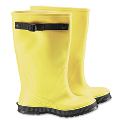 Dunlop® Protective Footwear 17 in Rubber Slicker Overboots, Plain Toe, Men's 12, Flex-O-Thane/PVC, Yellow/Black
