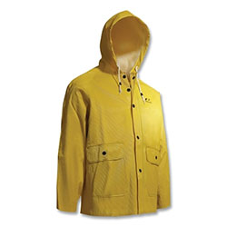 Dunlop® Protective Footwear Webtex Rain Jacket, Attached Hood, 0.65 mm Thick, Heavy-Duty Ribbed PVC, Yellow, X-Large