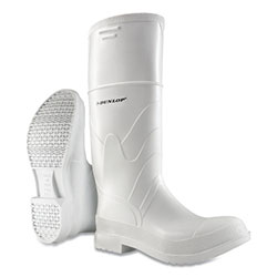 Dunlop® Protective Footwear White Rubber Boots, Steel Toe, Men's 9, 16 in Boot, PVC, White