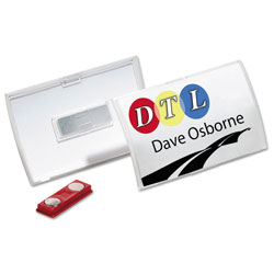Durable Click-Fold Convex Name Badge Holder, Double Magnets, 3 3/4 x 2 1/4, Clear, 10/Pk
