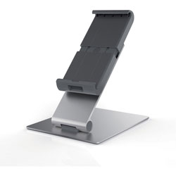 Durable TABLET HOLDER Desk Stand - Fits most 7 in-13 in Tablets, 360 Degrees Rotation with Anti-Theft Device, Silver/Charcoal