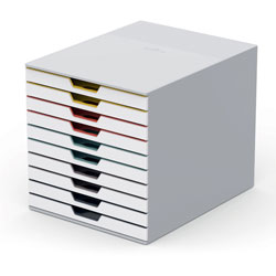 Durable VARICOLOR MIX 10 Drawer Desktop Storage Box, White/Multicolor - 10 Drawer(s) - 11 in, x 11.5 in x 14 in Depth - Desktop - Plastic - 1 / Each