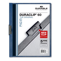 Durable Vinyl DuraClip Report Cover, Letter, Holds 60 Pages, Clear/Dark Blue, 25/Box (DBL221407BX)