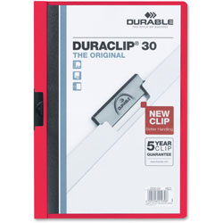 Durable Vinyl DuraClip Report Cover w/Clip, Letter, Holds 30 Pages, Clear/Red