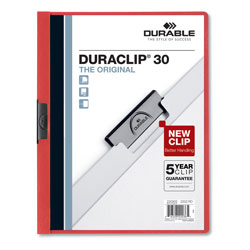 Durable Vinyl DuraClip Report Cover w/Clip, Letter, Holds 30 Pages, Clear/Red, 25/Box (DBL220303BX)