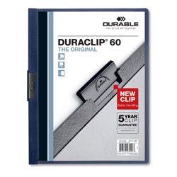 Durable Vinyl DuraClip Report Cover w/Clip, Letter, Holds 60 Pages, Clear/Navy, 25/Box (DBL221428)