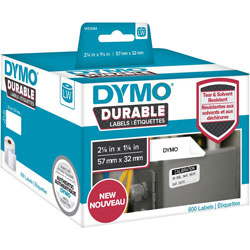 Dymo LW Durable 2-1/4 in x 1-1/4 in (57mm x 32mm) White Poly, 800 labels, 2 1/4 in x 1 17/64 in Length, Rectangle, White, Plastic,