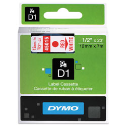 Dymo D1 High-Performance Polyester Removable Label Tape, 0.5 in x 23 ft, Red on White