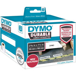 Dymo ID Label, 2 21/64 in x 7 31/64 in Length, White, Polypropylene, 170/Roll, 170 Total Label(s)
