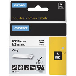 Dymo Label, Vinyl, Industrial, 1/2 in, 18', White