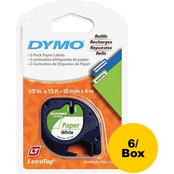 Dymo Label Maker Tapes for Letra Tag, 1/2 in x 13', 6/BX
