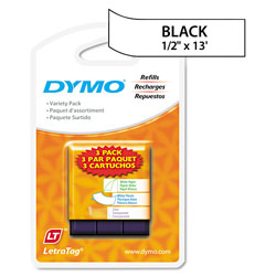 Dymo LetraTag Paper/Plastic Label Tape Value Pack, 0.5 in x 13 ft, Assorted, 3/Pack