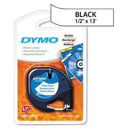 Dymo LetraTag Plastic Label Tape Cassette, 1/2 in x 13ft, White