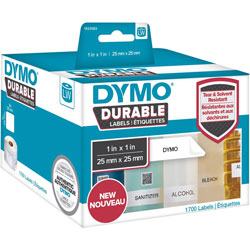 Dymo Multipurpose Label, 63/64 in x 63/64 in Length, Square, Direct Thermal, White, Polypropylene, 1700/Roll