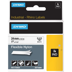 Dymo Rhino Flexible Nylon Industrial Label Tape, 1 in x 11.5 ft, White/Black Print