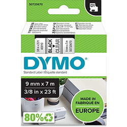 Dymo S0720670 D1 40910 Tape 9mm x 7m Black on Clear, 23/64 in Width x 22 31/32 ft Length, Black on Clear, Easy Peel, Durable