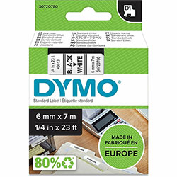 Dymo S0720780 D1 43613 Tape 6mm x 7m Black on White, 15/64 in Width x 22 31/32 ft Length, Black on White, 1 Cassette, Easy Peel, Durable