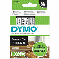 Dymo S0720930 D1 53713 Tape 24mm x 7m Black on White, 15/16 in Width x 22 31/32 ft Length, Black on White, Easy Peel, Durable