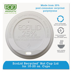 Eco-Products EcoLid 25% Recy Content Hot Cup Lid, White, F/10-20oz, 100/PK, 10 PK/CT (ECOEPHL16WR)