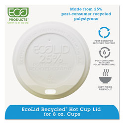 Eco-Products EcoLid 25% Recy Content Hot Cup Lid, White, Fits 8oz Hot Cups, 100/PK, 10 PK/CT