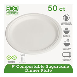 Eco-Products Renewable & Compostable Sugarcane Plates, 9 in, 50/PK