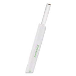 Eco-Products Jumbo Wrapped Paper Straw, 7.75 in, 8 mm Diameter, White, 2,400/Carton