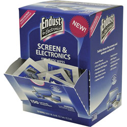 Endust Electronic Screen Wipes, Anti-Static, 5 inWx6 inL, 150/Pk, Blue