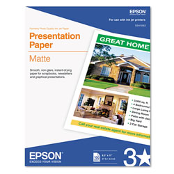 Epson Matte Presentation Paper, 4.9 mil, 8.5 x 11, Matte Bright White, 100/Pack (EPSS041062)