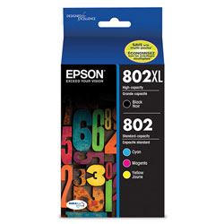 Epson T802XLBCS (802)(802XL) DURABrite Ultra High-Yield Ink, Cyan/Magenta/Yellow/Black