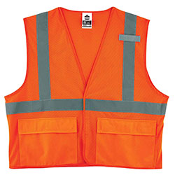 Ergodyne GloWear 8220HL Class 2 Standard Mesh Hook and Loop Vest, Polyester, Large/X-Large, Orange