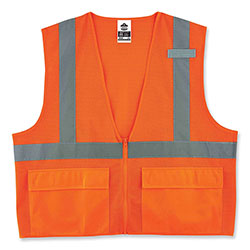 Ergodyne GloWear 8220Z Class 2 Standard Mesh Zipper Vest, Polyester, 2X-Large/3X-Large, Orange