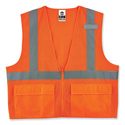 Ergodyne GloWear 8220Z Class 2 Standard Mesh Zipper Vest, Polyester, 4X-Large/5X-Large, Orange