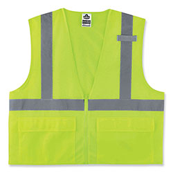 Ergodyne GloWear 8220Z Class 2 Standard Mesh Zipper Vest, Polyester, Small/Medium, Lime
