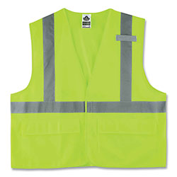Ergodyne GloWear 8225HL Class 2 Standard Solid Hook and Loop Vest, Polyester, Lime, 4X-Large/5X-Large