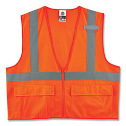 Ergodyne GloWear 8225Z Class 2 Standard Solid Vest, Polyester, Orange, Large/-Large