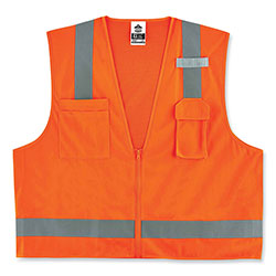 Ergodyne GloWear 8249Z Class 2 Economy Surveyors Zipper Vest, Polyester, X-Small, Orange
