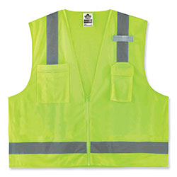 Ergodyne GloWear 8249Z Class 2 Economy Surveyors Zipper Vest, Polyester, X-Small, Lime