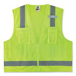 Ergodyne GloWear 8249Z-S Single Size Class 2 Economy Surveyors Zipper Vest, Polyester, X-Small, Lime