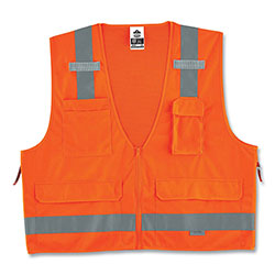 Ergodyne GloWear 8250Z Class 2 Surveyors Zipper Vest, Polyester, Small/Medium, Orange