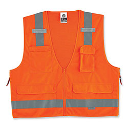 Ergodyne GloWear 8250Z Class 2 Surveyors Zipper Vest, Polyester, 2X-Large/3X-Large, Orange
