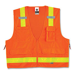 Ergodyne GloWear 8250ZHG Class 2 Hi-Gloss Surveyors Zipper Vest, Polyester, Large/X-Large, Orange