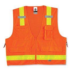 Ergodyne GloWear 8250ZHG Class 2 Hi-Gloss Surveyors Zipper Vest, Polyester, 2X-Large/3X-Large, Orange