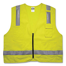 Ergodyne GloWear 8262FRZ Class 2 FR Surveyor Zipper Vest, Tencel/Modacrylic/Para-aramid/Kevlar, S/M, Lime