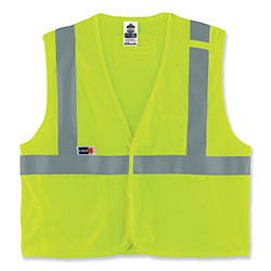 Ergodyne GloWear 8263FRHL Class 2 FR Safety Economy Hook and Loop Vest, Modacrylic Mesh/Cotton, S/M, Lime